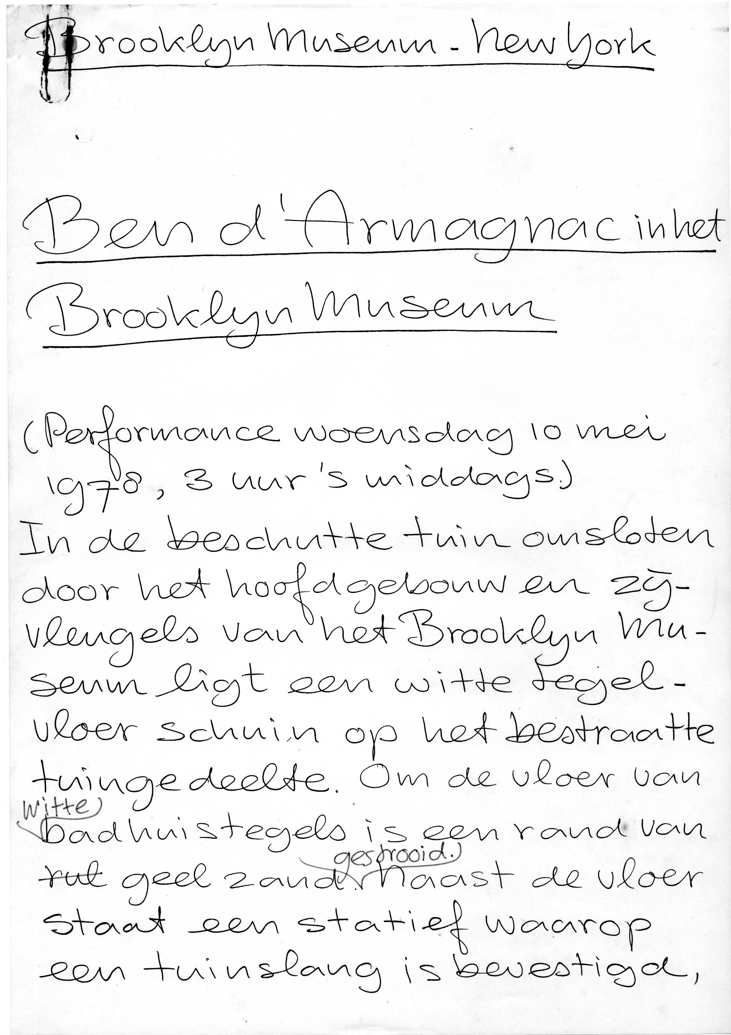 Handwritten text Ben d'Armagnac in het Brooklyn Museum, 1978 by Louwrien Wijers